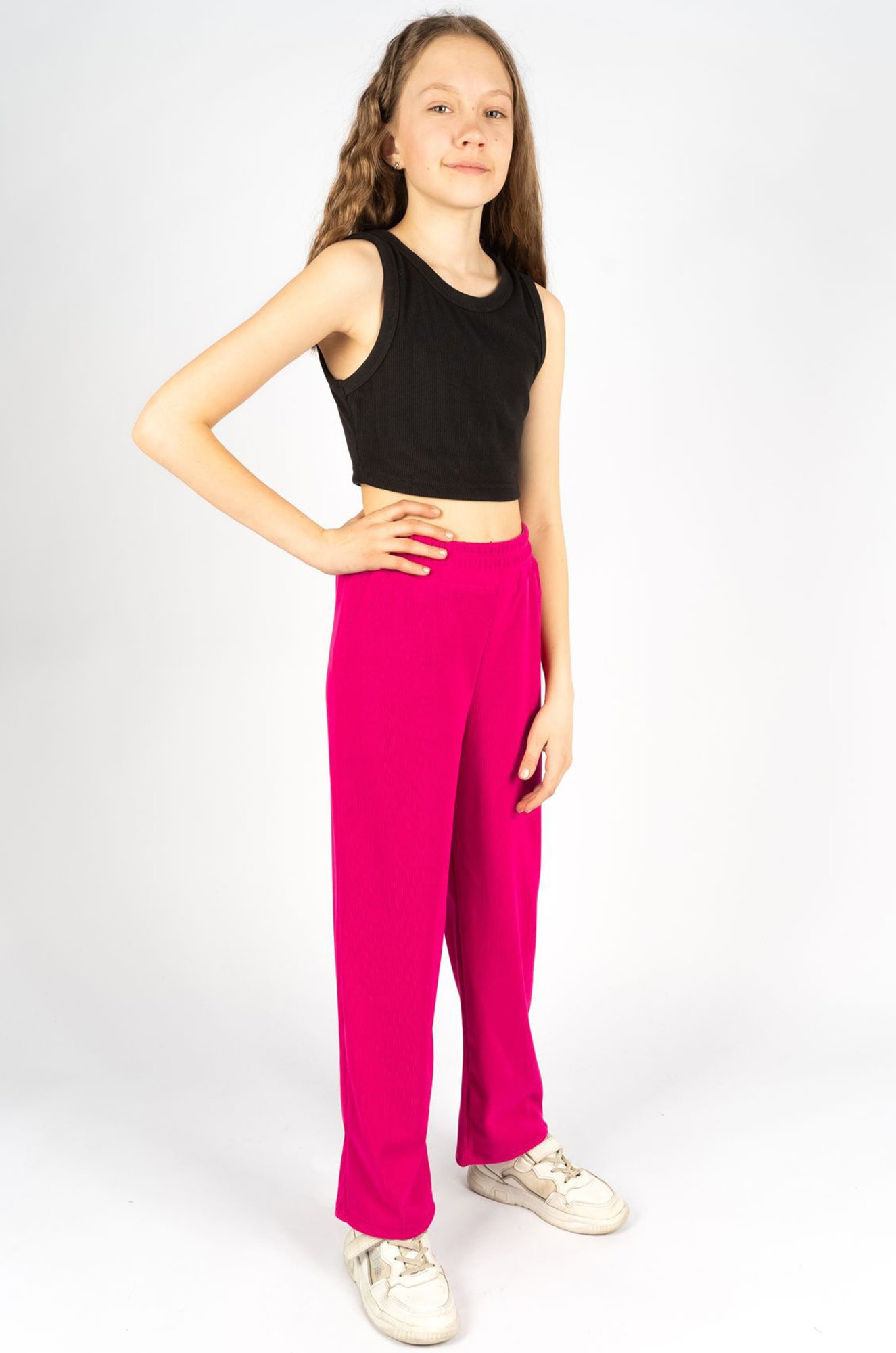 Брюки палаццо из ткани в рубчик лапша для девочки Lets Go