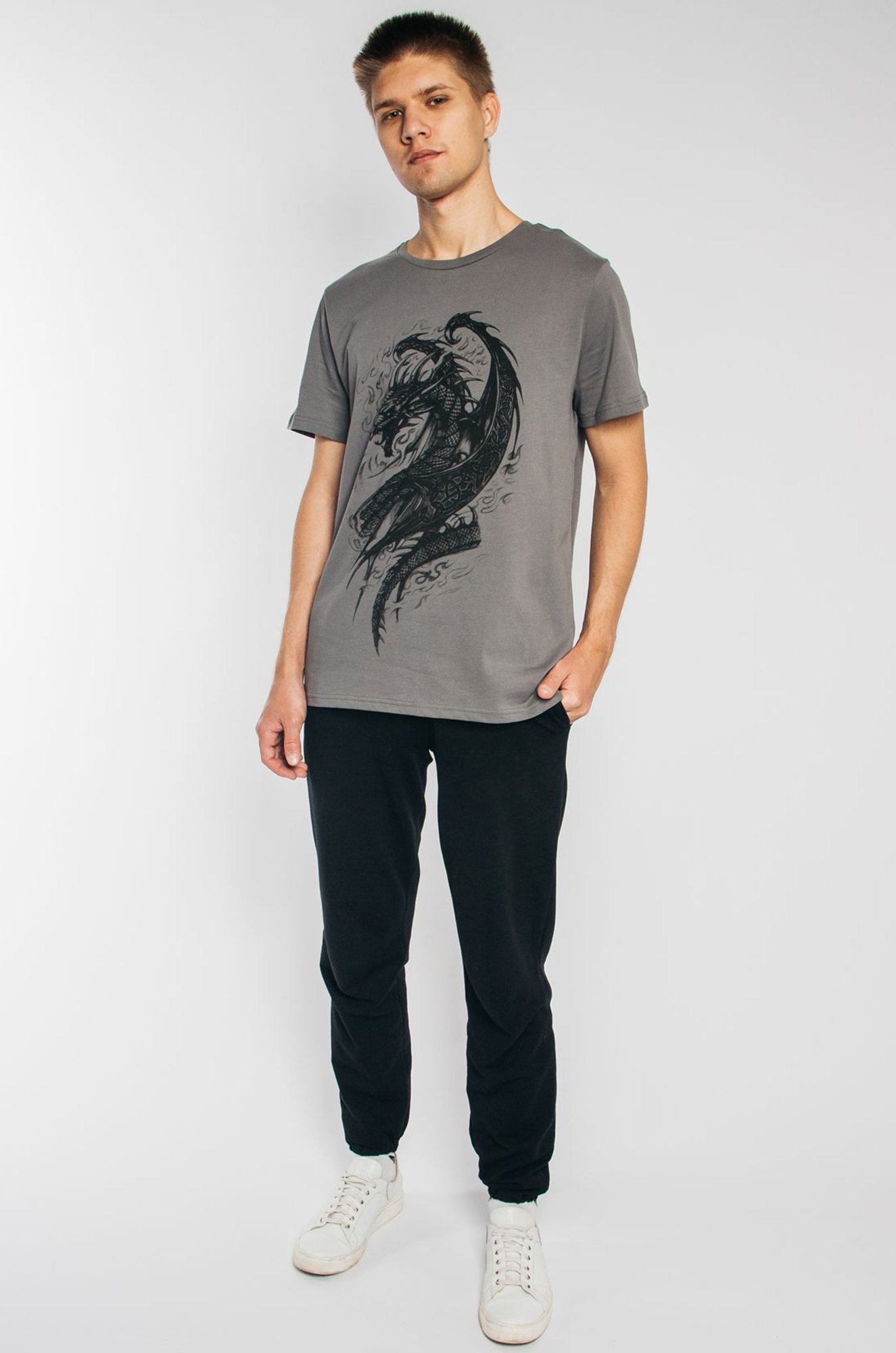 Мужская хлопковая футболка с принтом дракон Lets Go