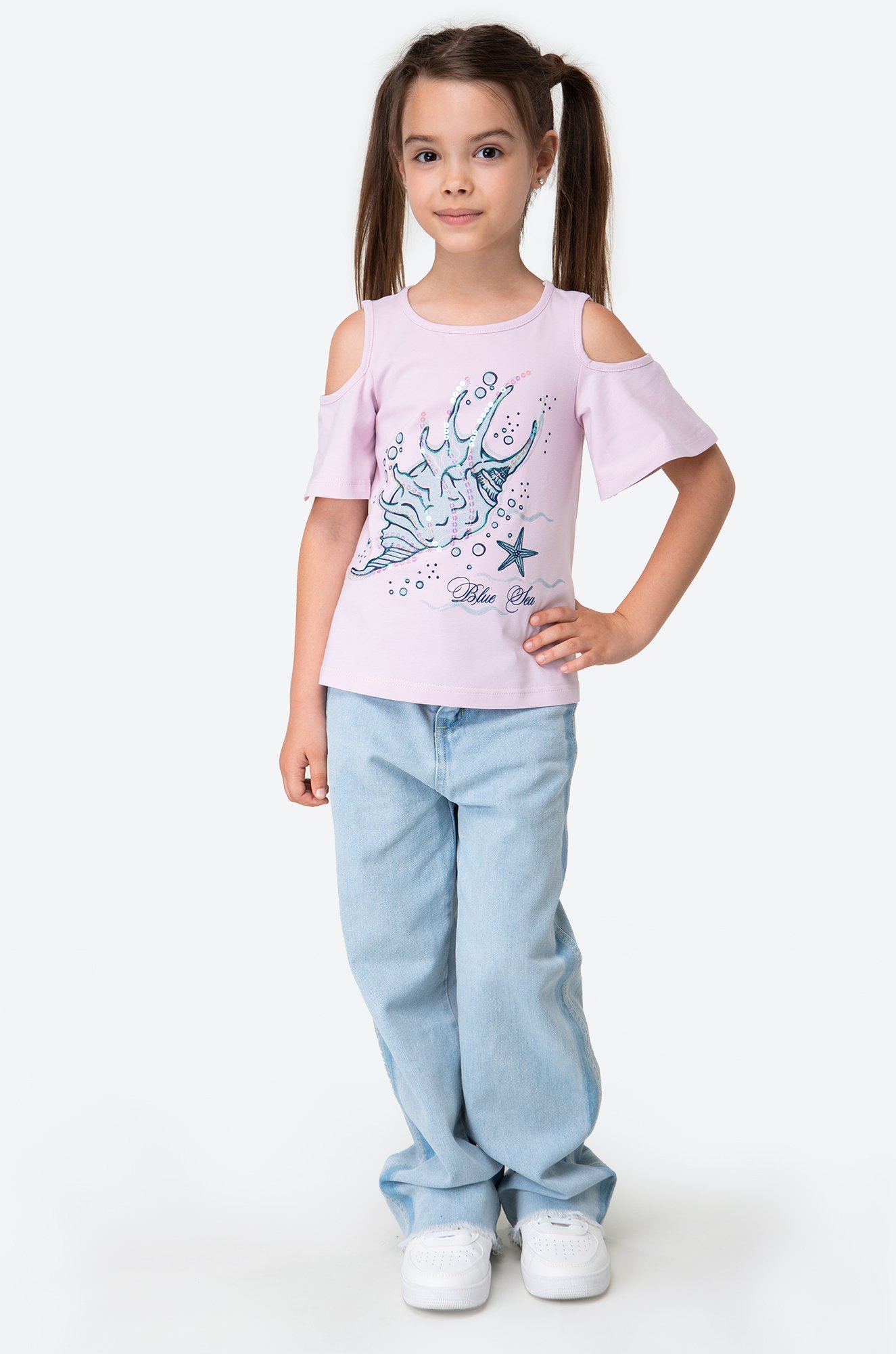 Хлопковая футболка с лайкрой для девочки Luneva