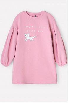 Однотонное платье-оверсайз для девочки из петельчатого футера Crockid