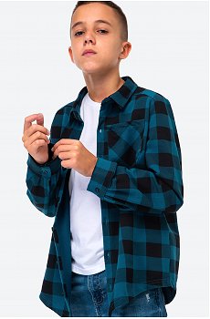 Рубашка в клетку для мальчика из футера двухнитки Happy Fox