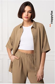 Женский летний костюм оверсайз из ткани-жатка Happyfox