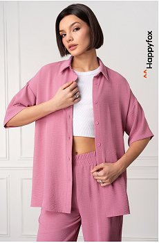Женский летний костюм оверсайз из ткани-жатка Happyfox