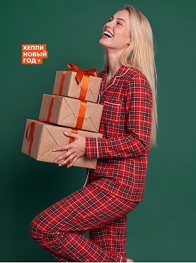 Женская новогодняя пижама с брюками и рубашкой Happyfox