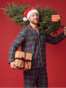Мужская новогодняя пижама с брюками и рубашкой Happyfox