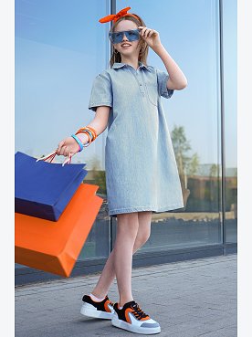 Джинсовое платье с коротким рукавом для девочки Happyfox