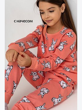 Хлопковая пижама для девочки из футера с начесом Happyfox