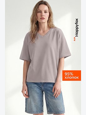 Женская футболка оверсайз с V-вырезом Happyfox