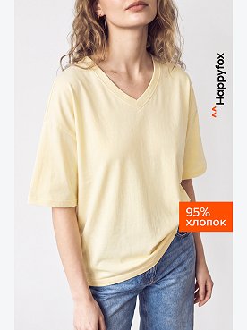 Женская футболка оверсайз с V-вырезом Happyfox