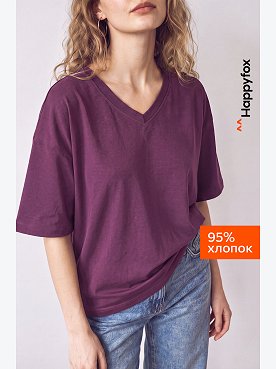 Женская футболка оверсайз с V-вырезом Happyfox