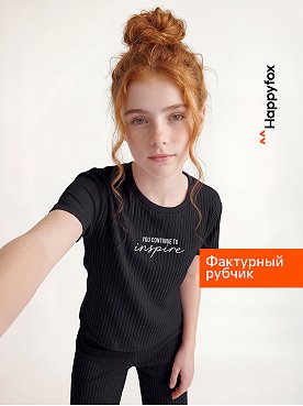 Летний костюм для девочки в рубчик-лапша Happyfox