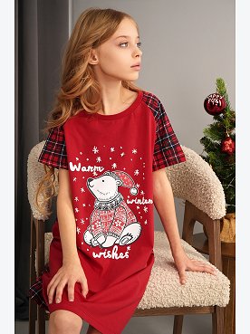Новогодняя сорочка для девочки из хлопка Happyfox