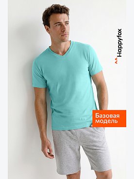 Мужская футболка из хлопка с лайкрой с V-вырезом Happyfox
