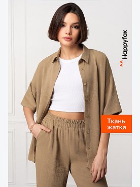 Женский летний костюм оверсайз из ткани-жатка Happyfox
