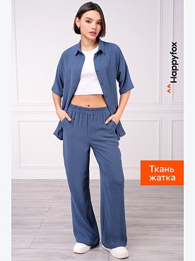 Женский летний костюм оверсайз из ткани-жатка Happyfox