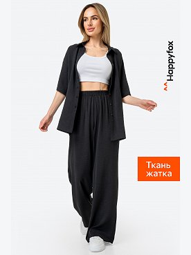 Женский летний костюм оверсайз из ткани-жатка Happyfox