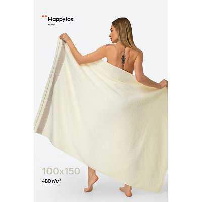 Большое махровое полотенце 100Х150 Happy Fox Home 6692850 белый купить ...
