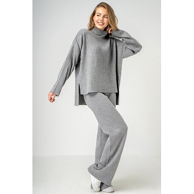 Женский вязаный костюм в рубчик-лапша Happyfox 6694594 серый купить ...