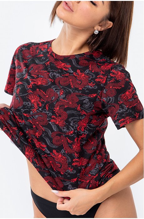 Женская футболка с принтом дракон Happy Fox