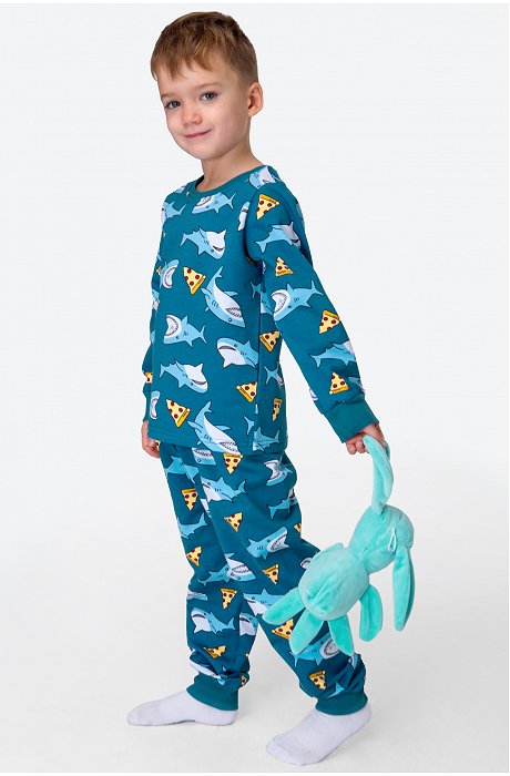 Хлопковая пижама для мальчика из футера с начесом Happy Fox
