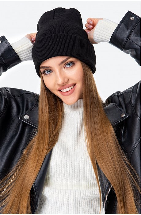 Вязаная шапка в рубчик с отворотом Happy Fox