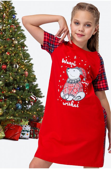 Новогодняя сорочка для девочки из хлопка Happy Fox
