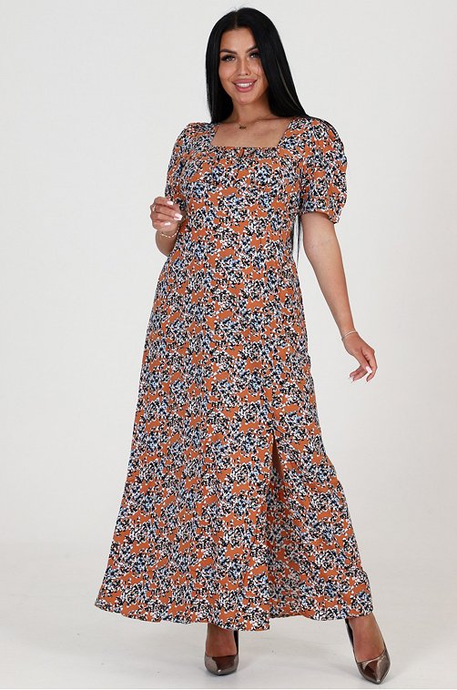Женское летнее платье из штапеля А-Дина Текс 6688338 коричневый купить оптом в HappyWear.ru