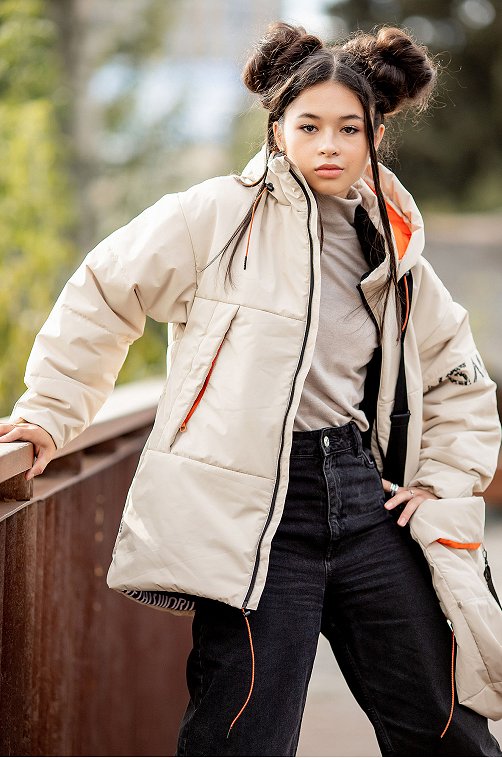 Демисезонная удлиненная куртка для девочки с сумкой-шоппером Batik