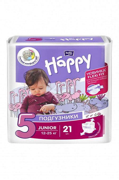 Подгузники для детей Junior вес 12-25 кг 21 шт Bella Baby Happy