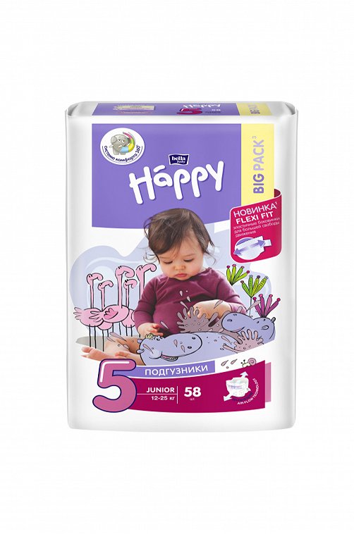 Подгузники для детей Junior вес 12-25 кг 58 шт Bella Baby Happy