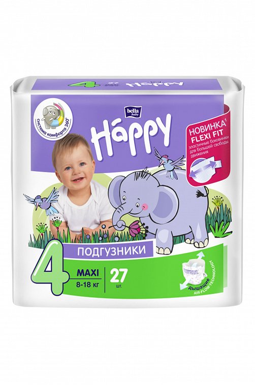 Подгузники для детей Maxi вес 8-18 кг 27 шт Bella Baby Happy