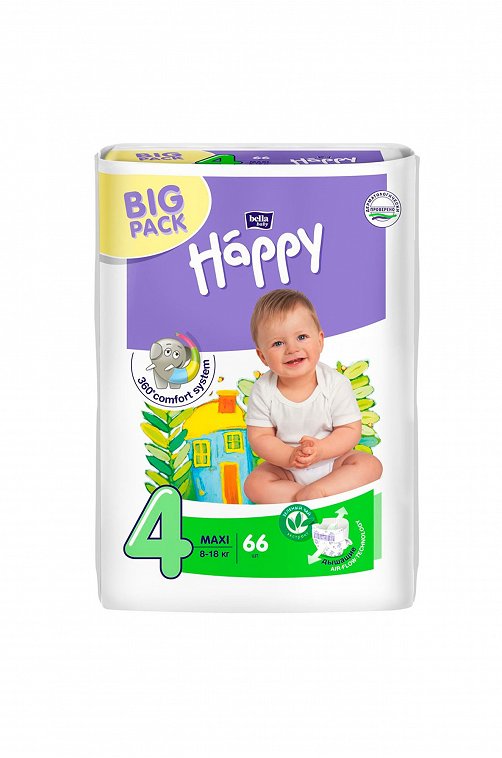 Подгузники для детей Maxi вес 8-18 кг 66 шт Bella Baby Happy
