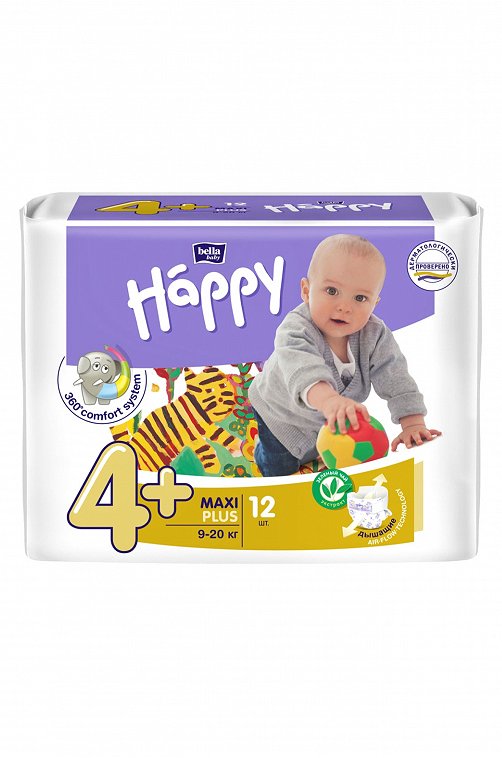 Подгузники для детей Maxi plus вес 9-20 кг 12 шт Bella Baby Happy