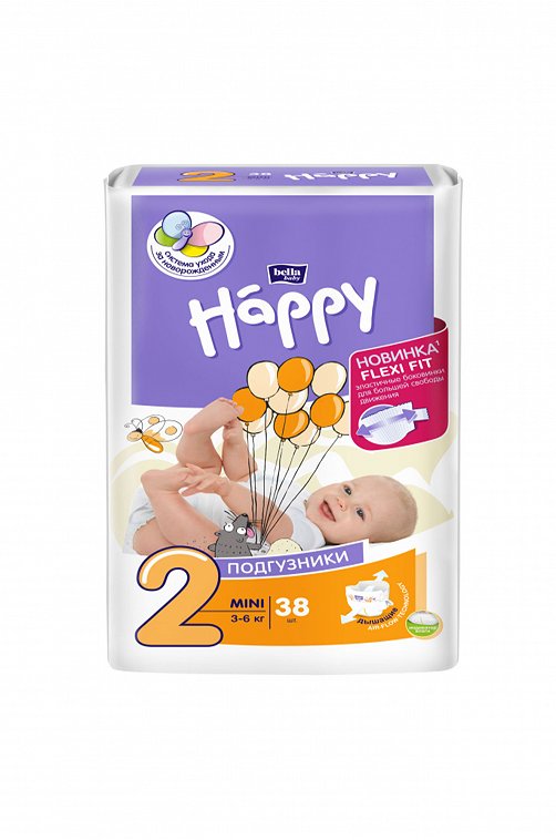 Подгузники для детей Mini вес 3-6 кг 38 шт Bella Baby Happy