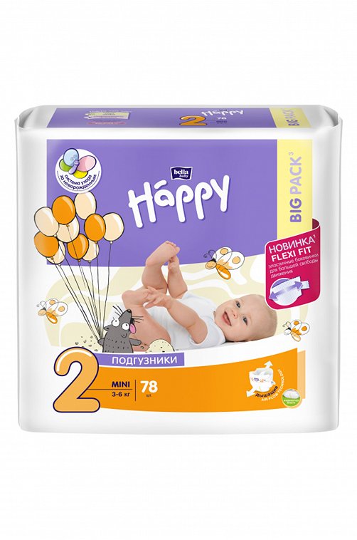 Подгузники для детей Mini вес 3-6 кг 78 шт Bella Baby Happy
