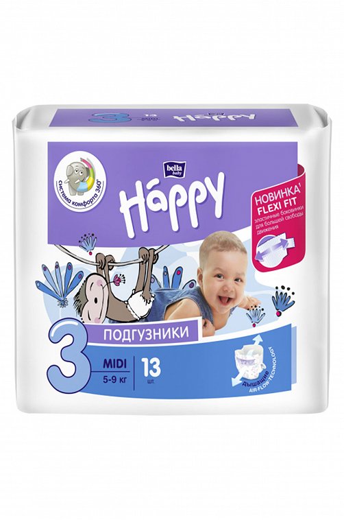 Подгузники для детей Midi вес 5-9 кг 13 шт Bella Baby Happy