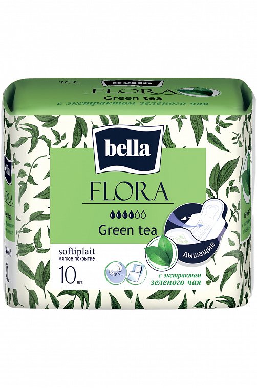 Женские гигиенические прокладки с экстрактом зеленого чая bella FLORA Green tea 10 шт. Bella