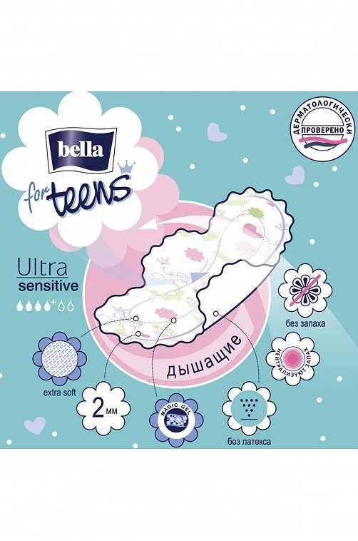 Женские гигиенические ультратонкие прокладки с крылышками bella for teens sensitive, 10 шт. Bella