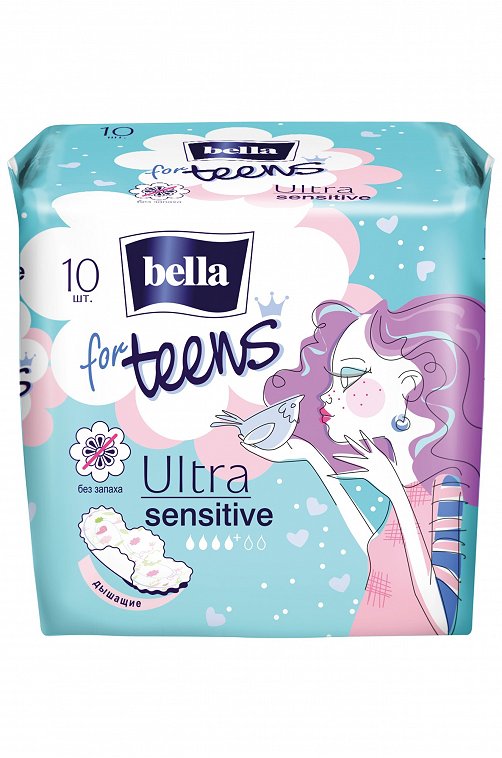 Женские гигиенические ультратонкие прокладки с крылышками bella for teens sensitive, 10 шт. Bella