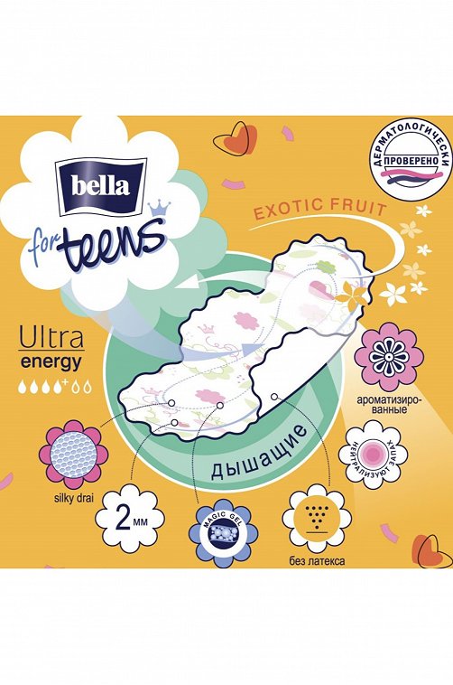 Женские ароматизированные гигиенические ультратонкие прокладки с крылышками bella for teens energy, Bella