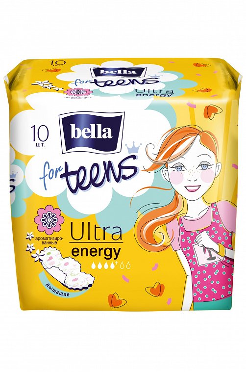 Женские ароматизированные гигиенические ультратонкие прокладки с крылышками bella for teens energy, Bella