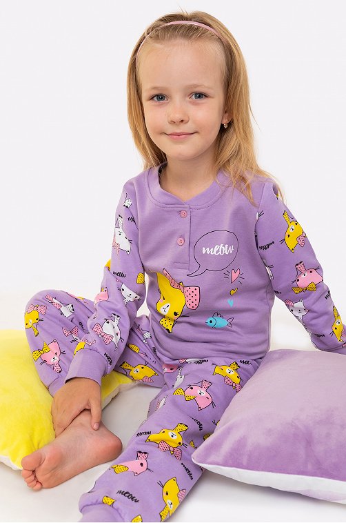 Теплая пижама из футера двухнитки для девочки Bonito