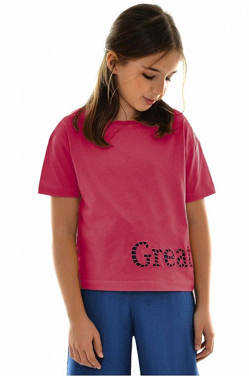 Хлопковая футболка оверсайз для девочки Blueland