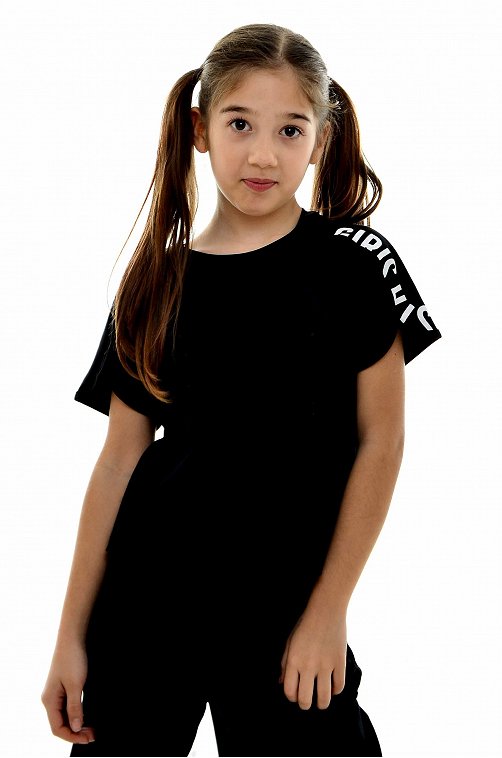 Хлопковая футболка для девочки с фигурным рукавом Blueland