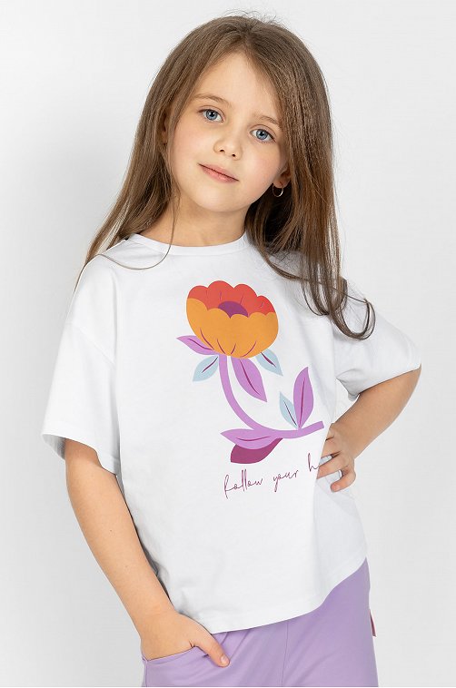 Хлопковая футболка оверсайз для девочки Bossa Nova