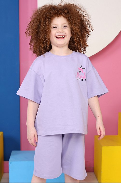 Костюм из футера двухнитки для девочки Baby Style 6687653 фиолетовый купить оптом в HappyWear.ru
