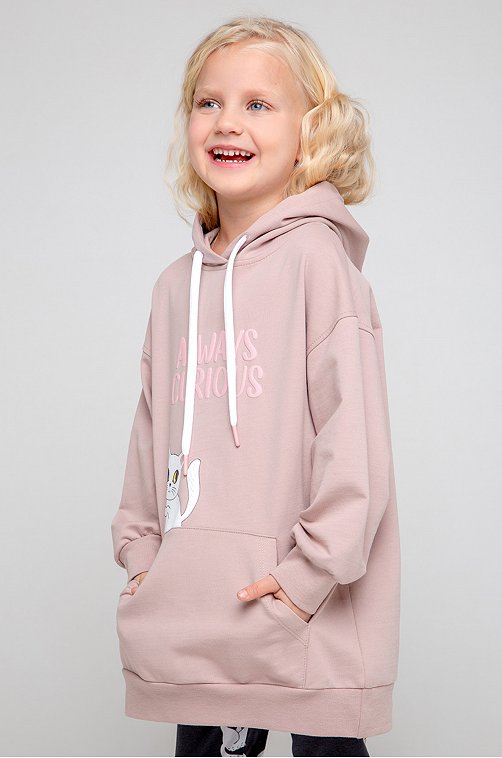 Худи для девочки с капюшоном и карманом-кенгуру Crockid
