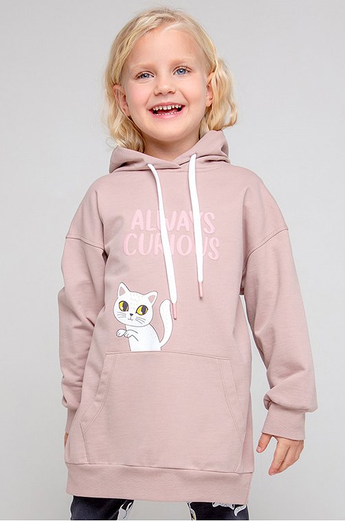 Худи для девочки с капюшоном и карманом-кенгуру Crockid