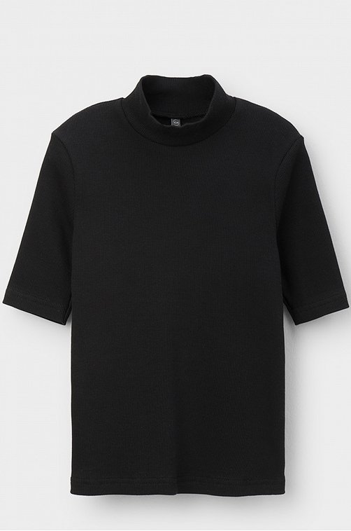 Водолазка для девочки с коротким рукавом и воротником-стойкой в рубчик Crockid