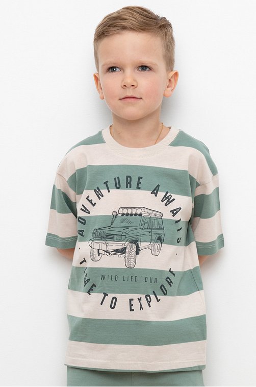 Хлопковая футболка оверсайз для мальчика в полоску Crockid